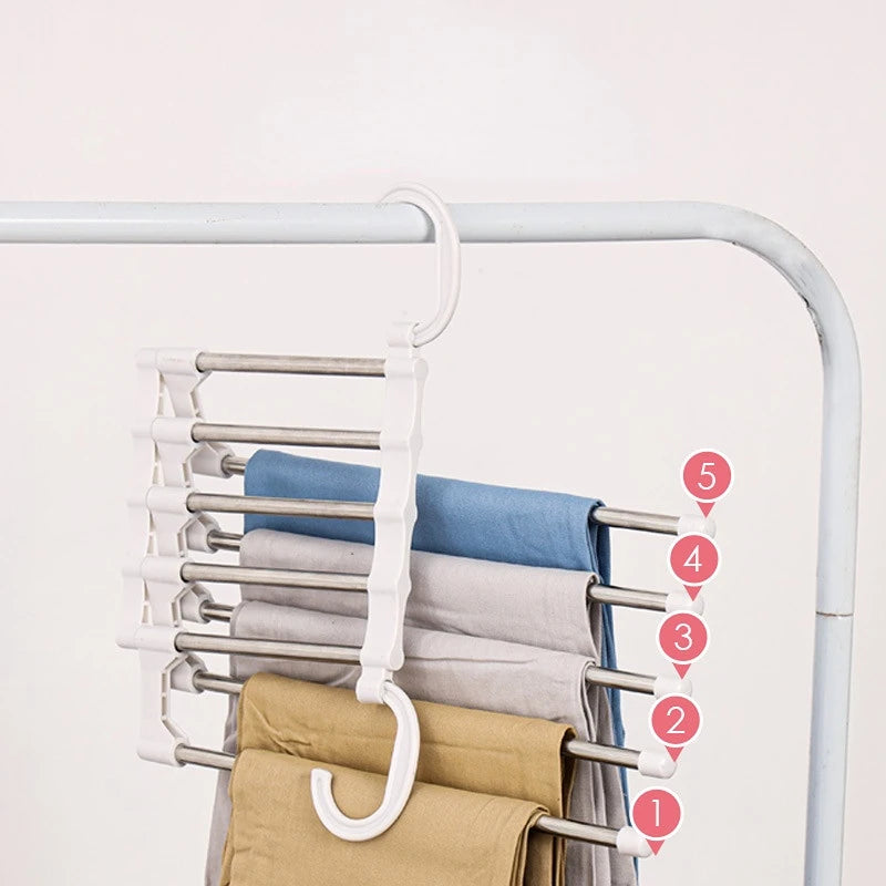 Multi-functional clothes hanger folding pants storage rack organizer